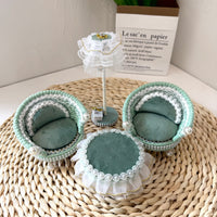 1:12 Dollhouse Miniature Green Apple Fabric Sofa Set with Table Lamp