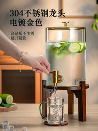 Large Capacity Cold Water Dispenser with Faucet, High Temperature Resistant Glass Beverage Bucket for Home and Commercial Use