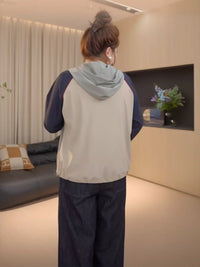 Plus Size Women's Vintage Color Block Hooded Sun Protection Jacket Loose Fit