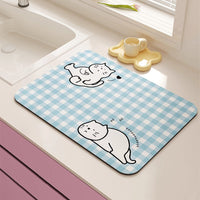 Colorful Plaid Diatomaceous Earth Kitchen Countertop Drying Mat Quick Dry Absorbent Tableware Non-Slip Heat Resistant Protective Pad