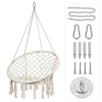 Nordic Style Macrame Hammock Chair with Tassels, Handwoven Cotton Rope Swing for Indoor Outdoor Balcony