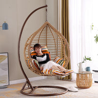 Indoor Hanging Swing Chair for Balcony, Single Seat Rattan-Style Hammock Chair, No-Drill Home Swing
