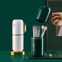 Portable Gold-Plated Mouthwash Cup Set for Couples and Travel, Toothbrush and Toothpaste Storage