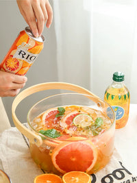 Portable Glass Fruit Bucket with Handle, Large Capacity Ice Bucket for Outdoor Picnics and Parties
