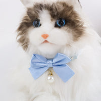 Pet Collar with Bow Tie for Cats and Small Dogs, Adjustable Silk Rhinestone Pearl Necklace