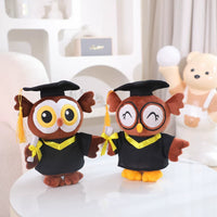 Graduation Owl and Bear Plush Toy Set with Doctoral Cap