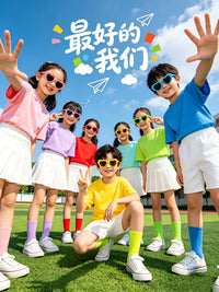 Kids' Solid Color T-Shirt Set for School Events & Performances