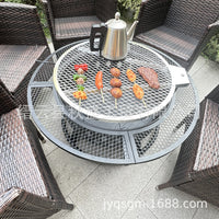 Outdoor Rotating Grill Fire Pit with Adjustable Grate for Patio Bonfire and BBQ