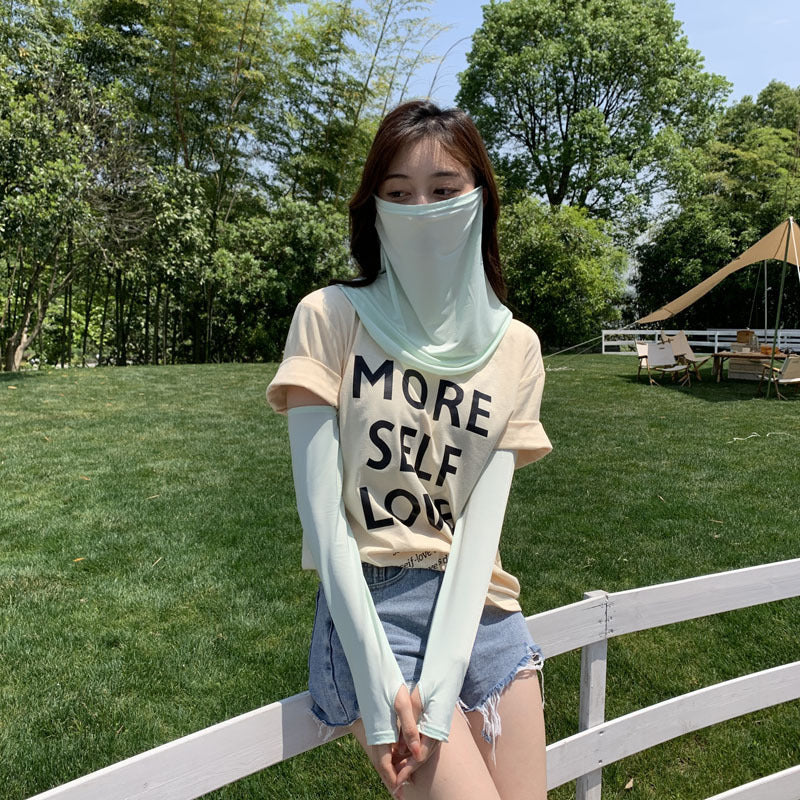 Summer UV Protection Face Mask and Arm Sleeves Set for Women