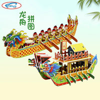 DIY 3D Dragon Boat Puzzle Model Kit with LED Light, Paper Craft for Festivals and Play