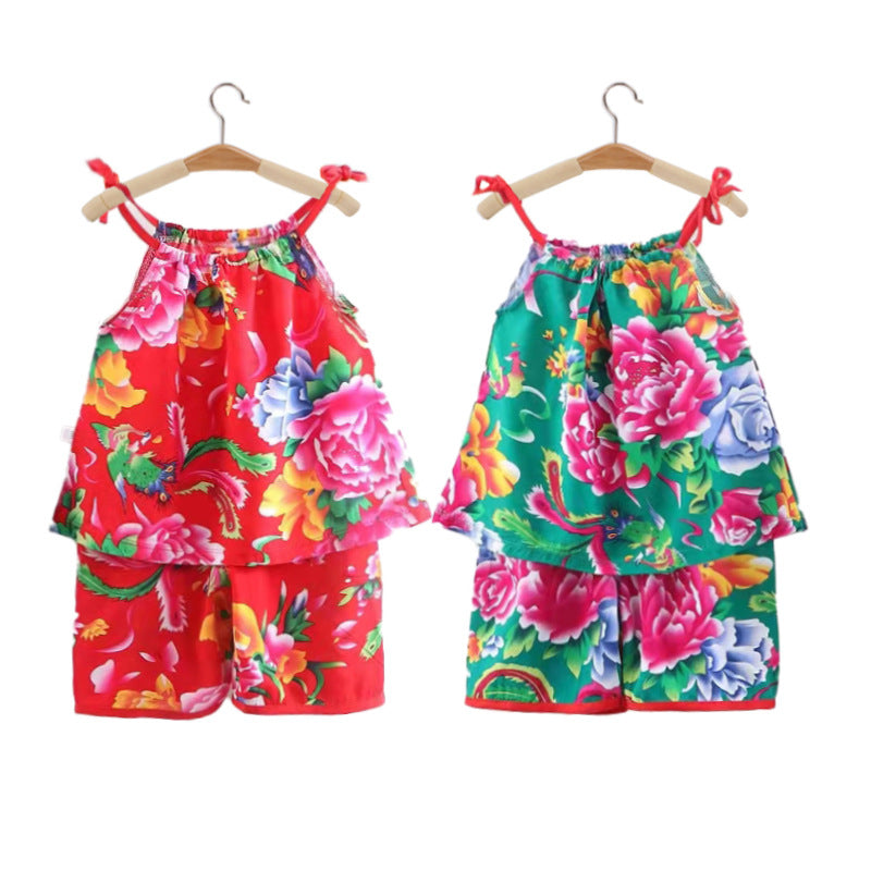Kids' Summer Sleeveless Vest and Shorts Set with Floral Print for Boys and Girls