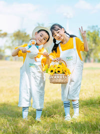 Kids' White Overalls & Yellow T-Shirt Set with Hat & Socks for Performances & Photoshoots