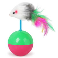 Cat Tumbler Mouse Toy with Colorful Feather for Play and Entertainment - Self-Amusement Pet Toy