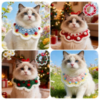 Christmas Knitted Pet Scarf Collar with Bell for Cats and Small Dogs