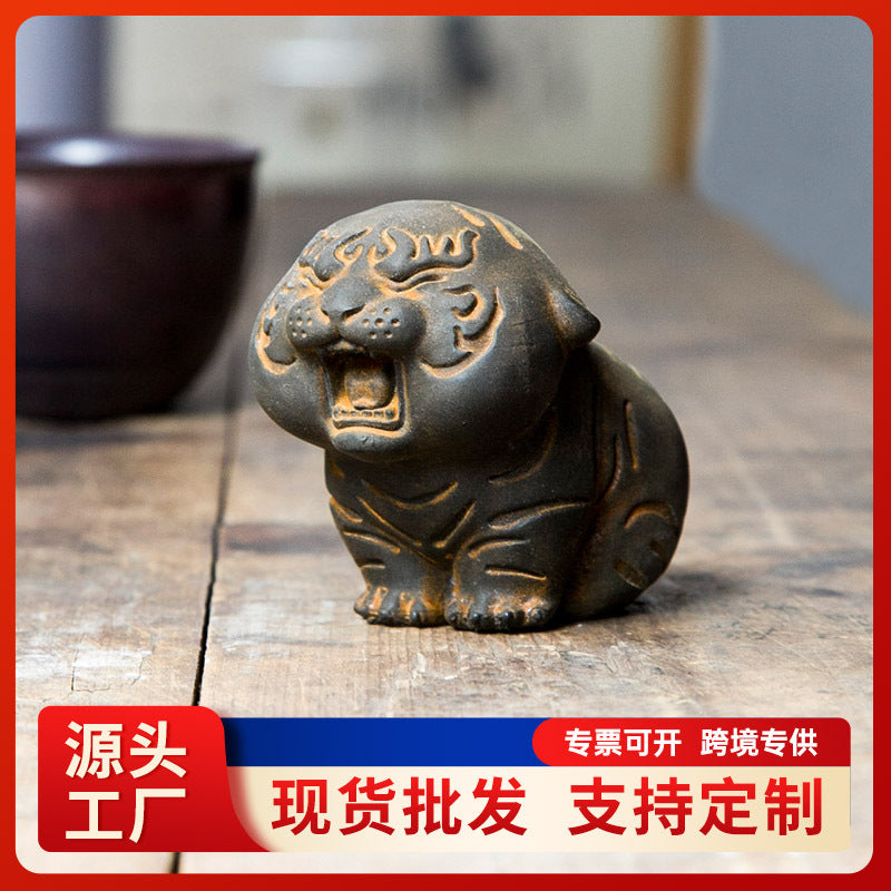 Creative Cast Iron Style Mini Tiger Figurine Chinese Zodiac Desktop Ornament