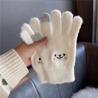 Smiling Face Plush Touchscreen Winter Gloves for Women, Warm Fleece Lined Cycling Gloves