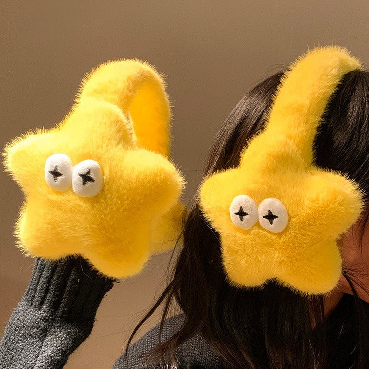 Cute Yellow Star Plush Earmuffs for Women, Winter Cycling Warm Thickened Ear Covers
