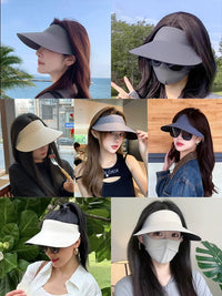 Golovejoy Women's Summer UV Protection Wide Brim Sun Visor Hat with Face Mask Set