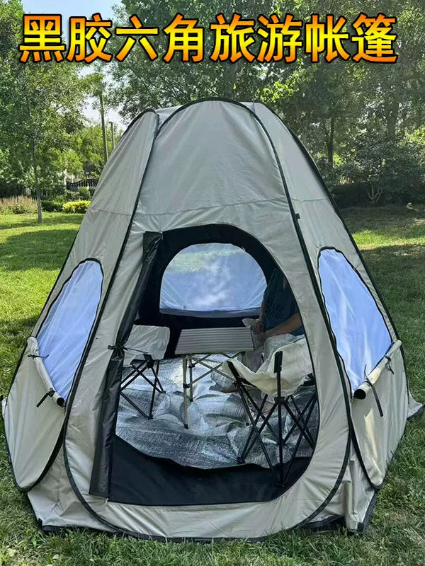 Hexagonal Pop-Up Camping Tent with UV Protection and Insect Screen for Beach, Picnic, and Outdoor Activities