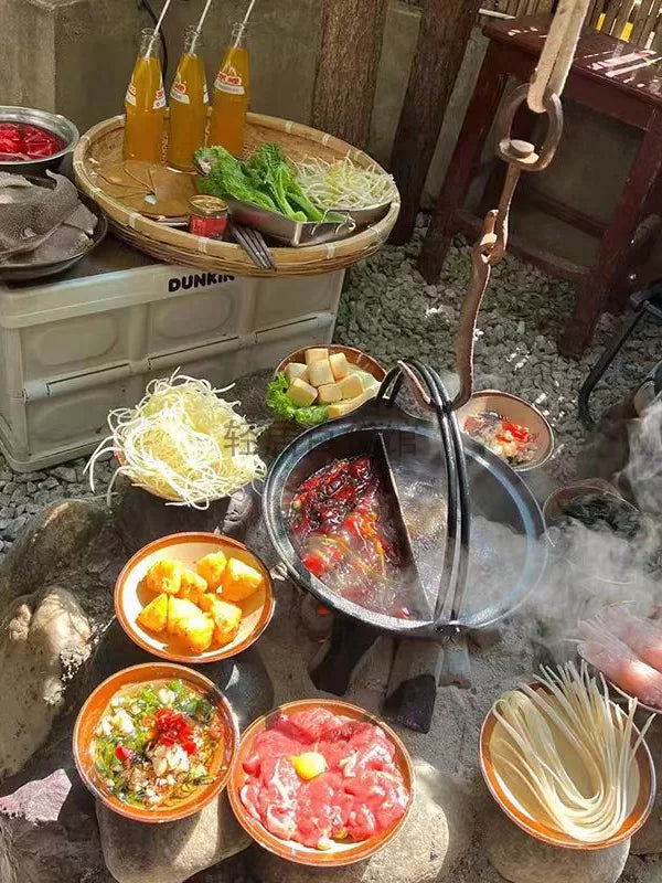 Outdoor Camping Hanging Hot Pot Stove, Commercial Yuanyang Pot for Dining