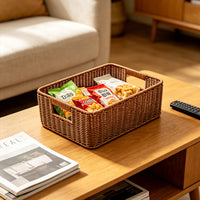 Handwoven Rattan Storage Basket with Iron Frame for Home and Office Organization
