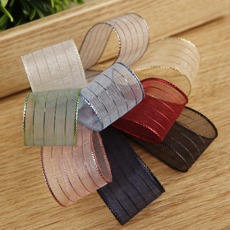 Glitter Stripe Organza Ribbon for DIY Crafts, Hair Accessories, Floral Arrangements, and Gift Wrapping