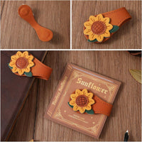 Magnetic Leather Bookmark with Embroidered Floral Design