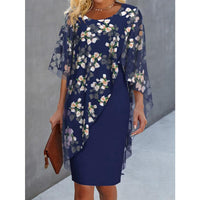 Women's Irregular Hem Floral Print Two-Piece Round Neck Midi Dress