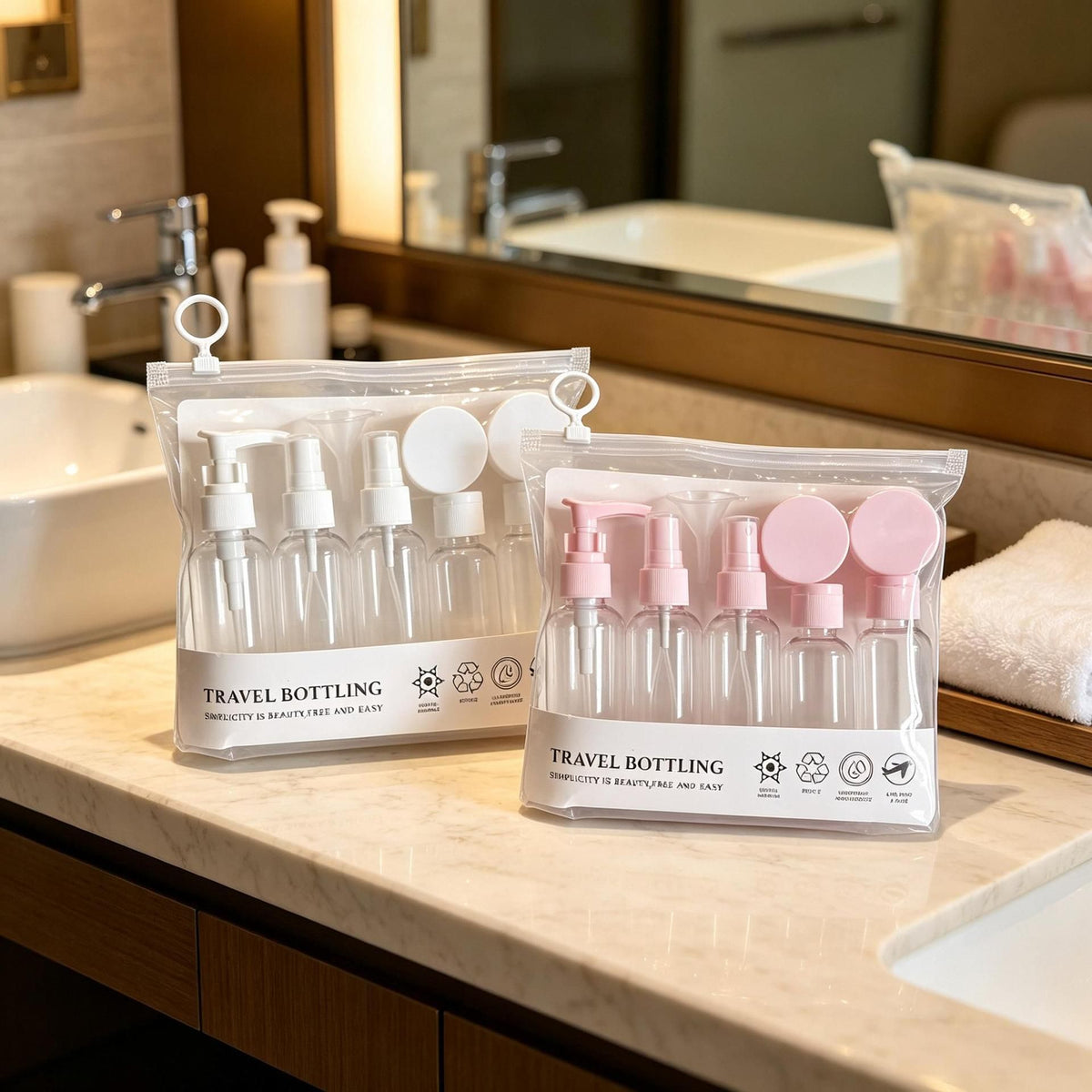 Travel Size Refillable Press Pump Bottles for Lotions, Toners, and Essential Oils