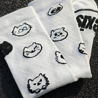Cycling Socks Mid-Calf Professional Racing Sports Socks for Hiking Trail Running Mountaineering Breathable Quick-Dry Cartoon Design
