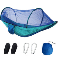 Outdoor Camping Hammock with Mosquito Net, Anti-Roll Parachute Fabric, Single/Double Person, Automatic Support Rod for Wild Camping