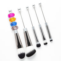 5-Piece DIY Beaded Handle Makeup Brush Set with Angled Eyeshadow, Powder, and Blush Brushes