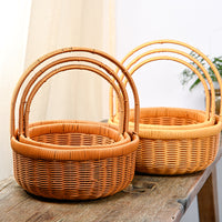 Portable Woven Picnic Basket with Handle for Shopping, Fruit, and Storage