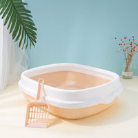 Semi-Enclosed Cat Litter Box with Scoop, Large Thickened Plastic Anti-Splash Pet Toilet