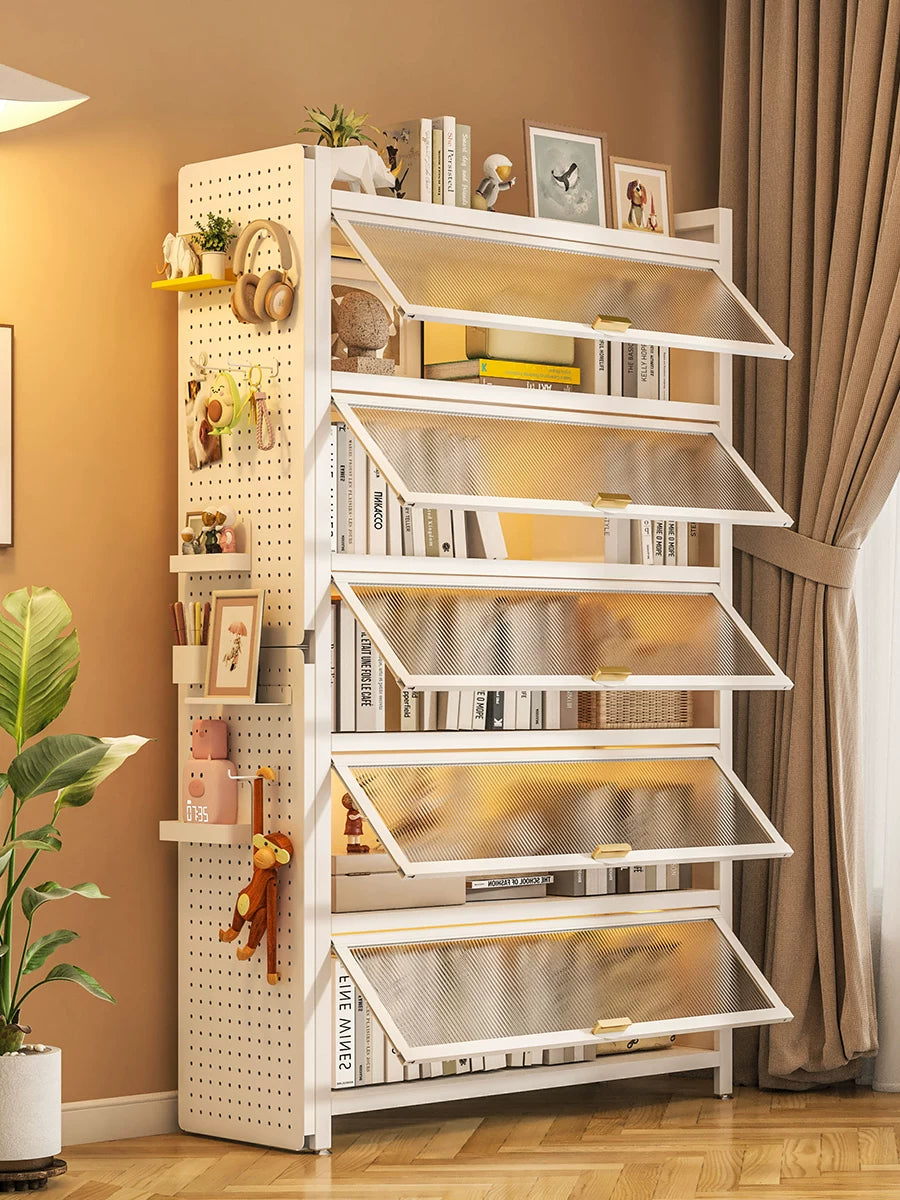Wutong Bear Steel Kids Bookshelf with Doors, Dustproof Storage Cabinet, Floor-Standing Organizer