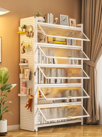 Wutong Bear Steel Kids Bookshelf with Doors, Dustproof Storage Cabinet, Floor-Standing Organizer