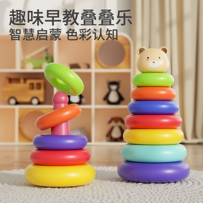 Baby Stacking Rings Educational Toy Set with Optional Bee Slider or Suction Spinner for Toddlers