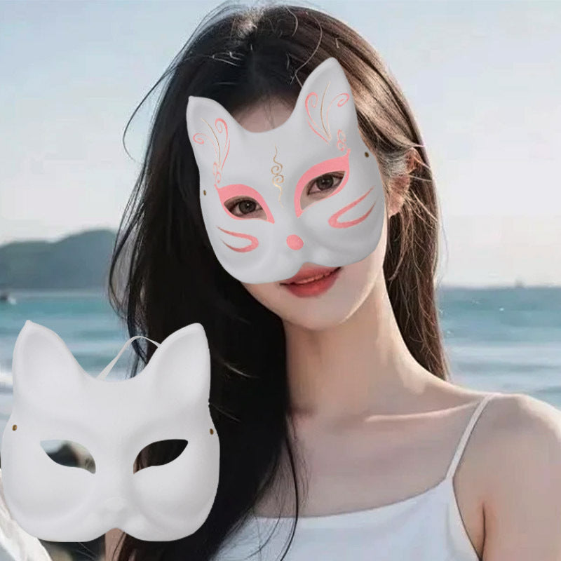 Japanese Style Hand-Painted Fox Half-Face Mask for Cosplay and Masquerade