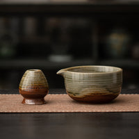 Handmade Ceramic Matcha Bowl with Wavy Pattern for Traditional Tea Ceremony