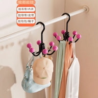 Rotating 6-Claw Hook Hanger for Cabinet Organization - Punch-Free Multi-functional Storage for Bags, Hats, and Underwear