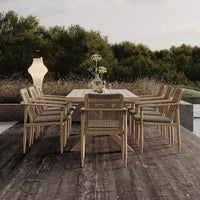 Outdoor Teak Dining Set with Rattan Weave Chairs for Patio Garden Villa