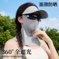 Women's Summer Sun Protection Face Mask with Brim, UV-Resistant Breathable Ice Silk Full Face Cover