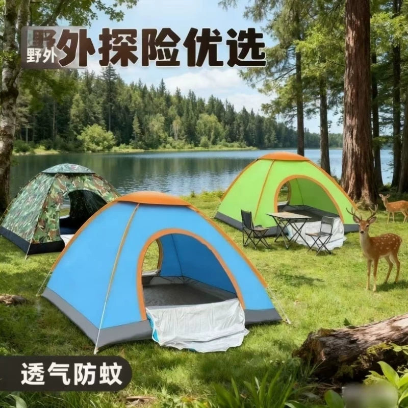 Portable Pop-Up Camping Tent with Double Doors and Rainfly for Outdoor Picnics and Travel