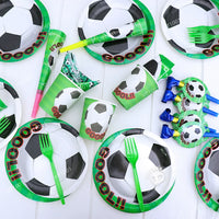 Soccer Theme Party Tableware Set - Tablecloth, Napkins, Plates for World Cup Kids Birthday Decorations and Graduation