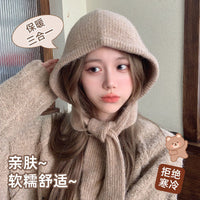 Women's Knitted Scarf-Hat Combo, Thickened Warm Neck Protection Shawl for Autumn/Winter