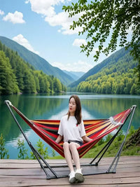 Foldable Hammock Stand with Optional Canvas Hammock, Indoor/Outdoor Multi-functional Support Frame