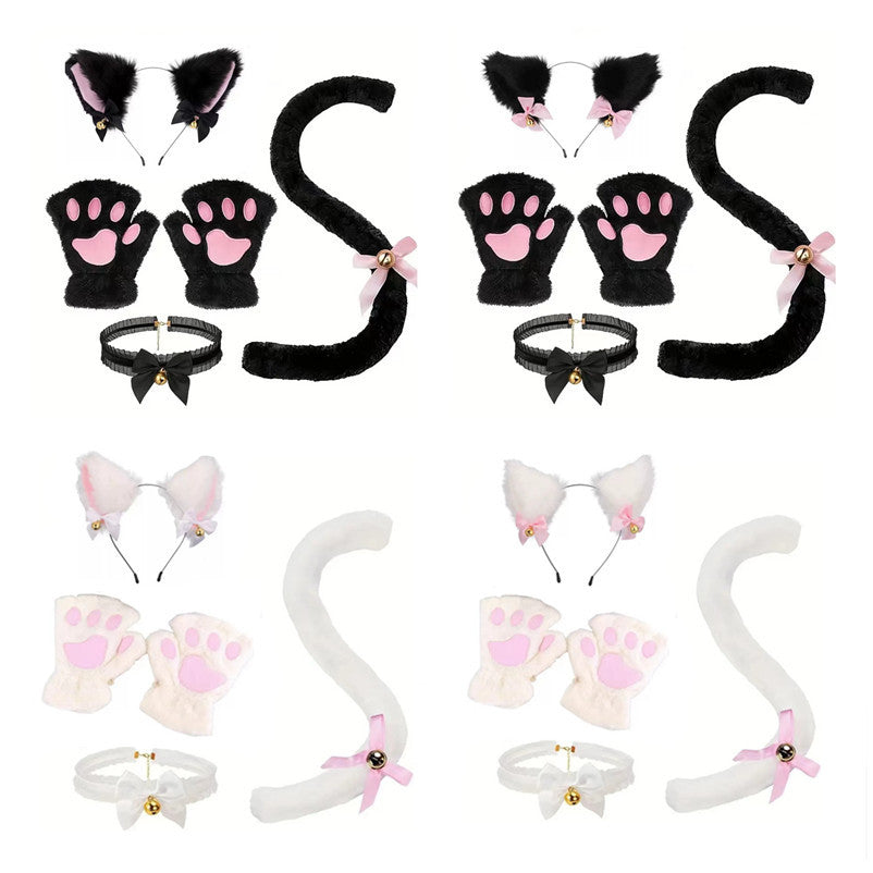 Halloween Cat Cosplay Accessory Set with Ears, Collar, Paws, and Tail