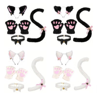Halloween Cat Cosplay Accessory Set with Ears, Collar, Paws, and Tail