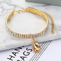 Rhinestone Pet Collar with Teardrop Pendant, Elastic Cat Dog Necklace Jewelry