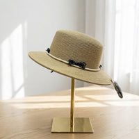 Elegant Bowknot Pearl Tie Straw Hat UPF50+ Sun Protection Fisherman Hat for Women